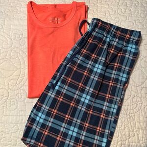 Men’s Coral and Blue Plaid Pajama Set